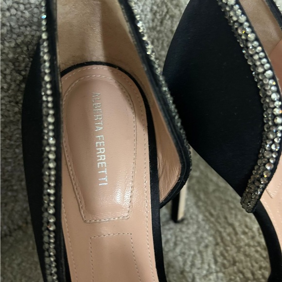 Alberta Ferretti Black satin heels with crystal trim - Picture 2 of 3